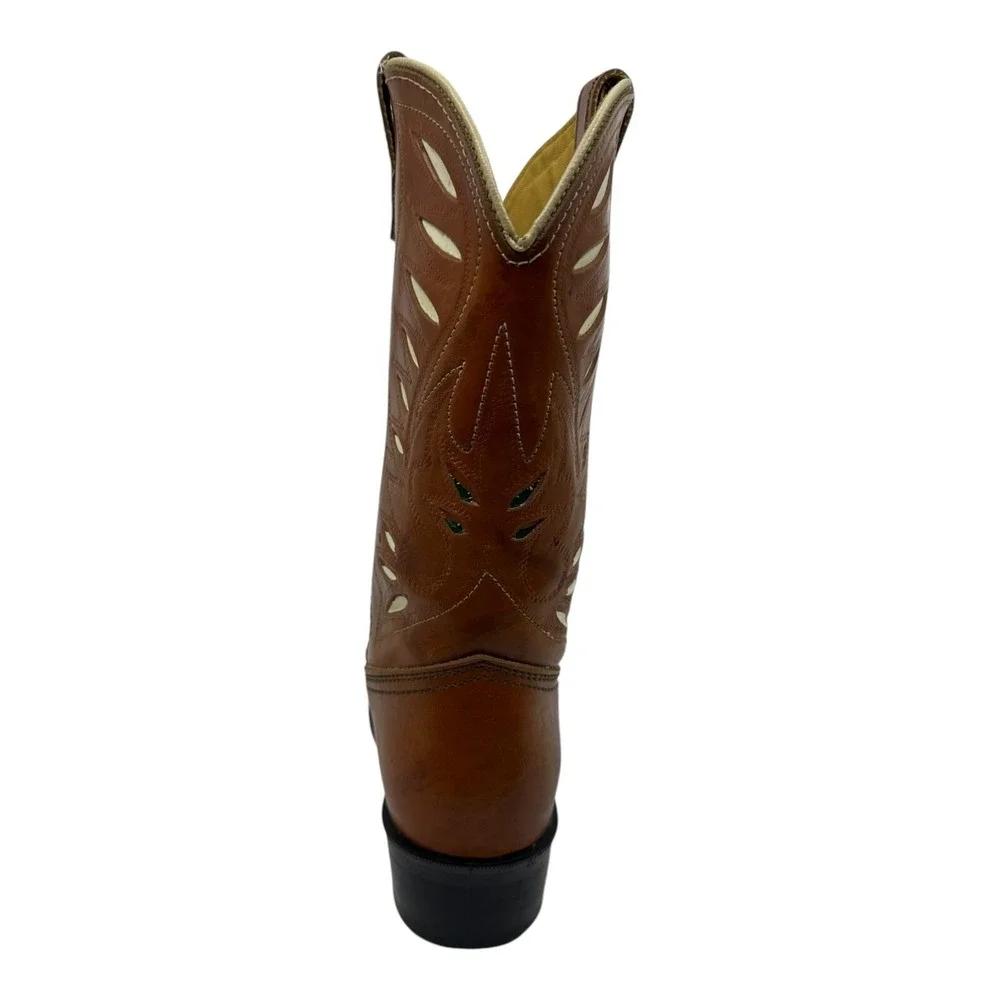 Acme Cowpuncher Western Boots Womens 5D Tan Leather Good Contrast Stitching VTG.